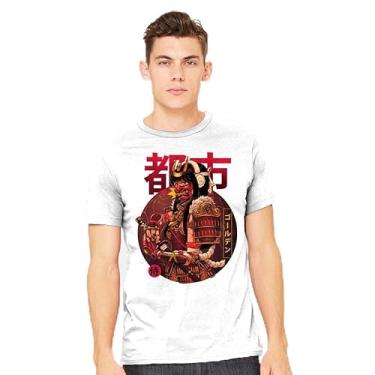 Imagem de TeeFury - Samurai Urbano Dourado - Samurai Masculino, Camiseta, Pó azul, M