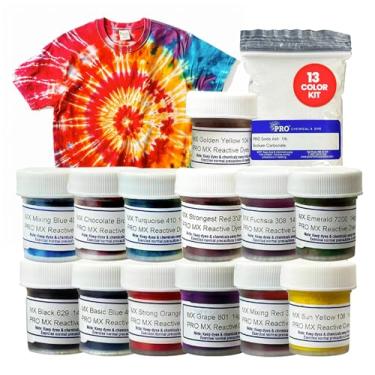 Imagem de Kit PRO Fiber Reactive MX Tie Dye com 13 cores sortidas, corantes de tecido com pó de carbonato de sódio, kits de camisa tie dye, permanente, tinta criativa para roupas, suprimentos de tie dye, kits