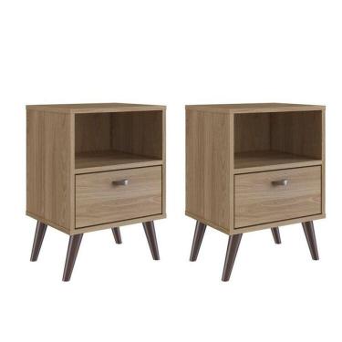 Imagem de Kit 2 Mesas de Cabeceira 1 Gaveta e 1 Nicho Oak Oak