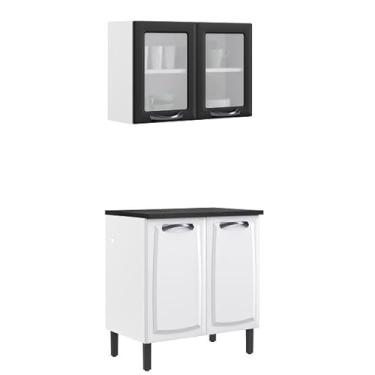 Imagem de Paneleiro Itatiaia em Aço Branco e Grafite 4 Portas 2 Vidros New Premium