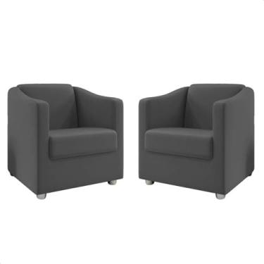 Imagem de Poltrona Decorativa Estofada KIT 02 Cadeiras Sala de Estar Quarto Recepção Luxo Mariana (Suede cinza)