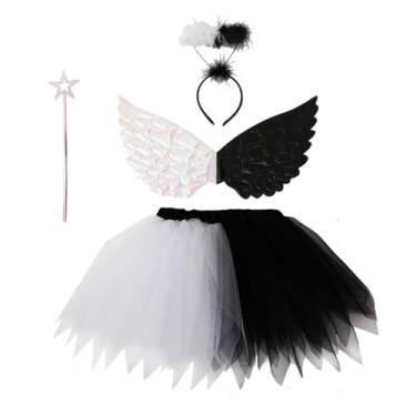 Imagem de rockible Conjunto de fantasia de asas de anjo e demônio, conjunto de fantasias de fada para meninas, para festa e festival