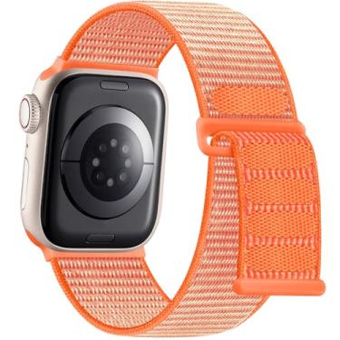 Imagem de Pulseira esportiva compatível com Apple Watch de 40 mm, 41 mm, 42 mm, 38 mm, pulseira de nylon elástico para Apple Watch SE Series 11, 10, 9, 8, 7, 6, 5, 4, 3, 2 e 1, laranja fluorescente