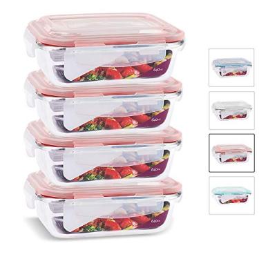 Imagem de KIT 4 Potes de Vidro Retangular com Tampa Hermética 640ml Cor:Vermelho (QH)