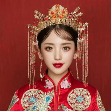 Imagem de JIMINISO Coroa pente de cabelo grampos de cabelo estilo chinês casamento xiuhe acessório de cabelo antigo faixas florais, 4 (estilo agulha)