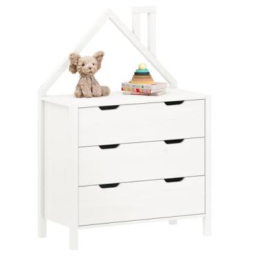 Imagem de IDIMEX Cômoda infantil Montessori Madeira Casinha 3 Gavetas Elano (Branco)