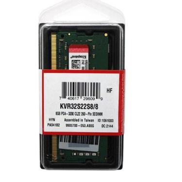 Imagem de Memoria 8gb P/ Notebook Kingston Ddr4 3200mhz Kvr32s22s8/8