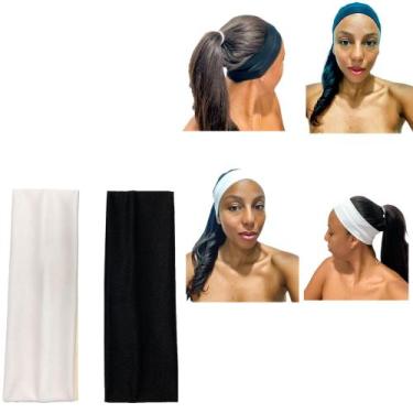 Imagem de Kit 02 Faixa Cabelo Básica Lisa Preta E Branca Unissex Esporte Ballet 