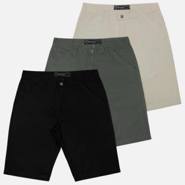 Imagem de Kit 3 Bermuda Masculina Sarja Casual Coloridas - Tootexas, Preto, Cinz