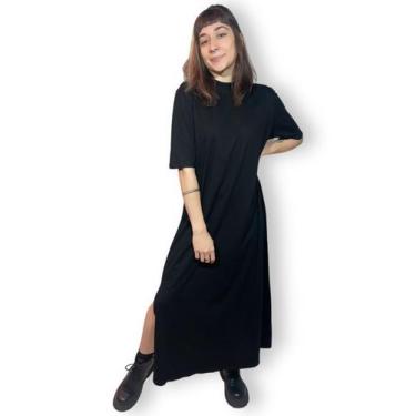 Imagem de Vestido em malha algodão com manga detalhe fenda lateral midi premium 