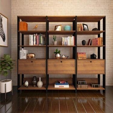 Imagem de Kit 3 Estantes Multiuso Alta 4 Prateleiras 1 Porta 166cmx189cm Match A