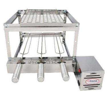 Imagem de Brasa Grill Tradicional Gira 3 Espetos Churrasqueira Giratória + Grelh