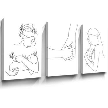 Imagem de Impressão de arte de linha de arte mãe e bebê filho arte de parede minimalista em tela preta e branca impressão de uma linha arte de parede para bebês amamentando arte de linha abstrata para berçário