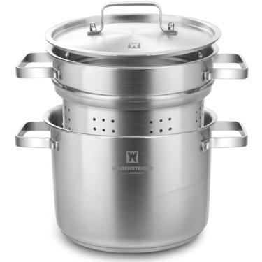 Imagem de WAGENSTEIGER Panela alta de aço inoxidável premium, espargos, vegetais, espaguete, macarrão, fogão, cesta perfurada removível e tampa, utensílios de cozinha versáteis de tamanho grande (5,2 litros/5,5