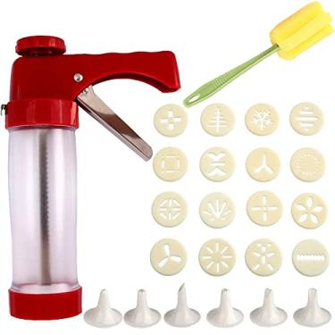 Imagem de Kit de pistola de prensagem de biscoitos, conjunto de máquina de fazer biscoitos com 16 discos de biscoito e 6 bicos para fazer biscoitos DIY e Churro Maker