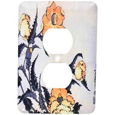 Imagem de 3dRose lsp_163306_6 Imagem de pintura japonesa de flores de papoula laranja dourada com texto 2 tampa de tomada