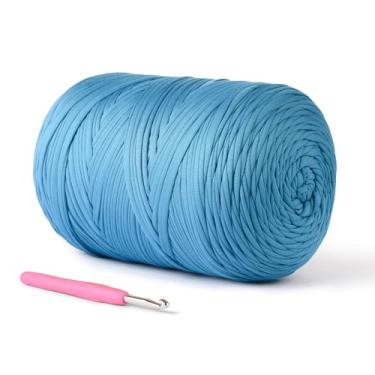 Imagem de Fio de camiseta (800 g/228 jardas), fio de crochê macio para artesanato e faça você mesmo, tecido de crochê/bolsa/cesta/porta-copos, tecido elástico 100% poliéster, fios grossos grossos para crochê