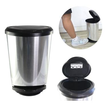 Imagem de Lixeira Com Pedal Label Prata Cozinha Banheiro 10 Litros