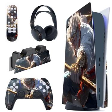 Imagem de PlayVital Conjunto completo de decalque para console ps5 edição de disco, adesivo de vinil para controle ps5, estação de carregamento, fone de ouvido e controle remoto de mídia - Sage Wukong