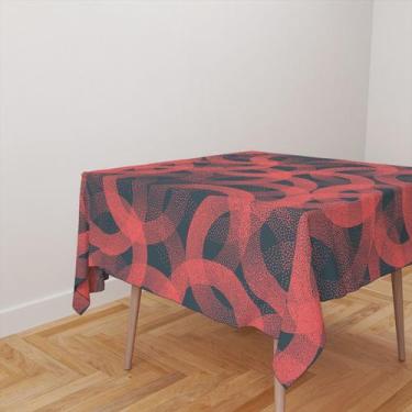 Imagem de Toalha De Mesa Quadrada 4 Lugares Tecido Oxford Elos Círculos Vermelho