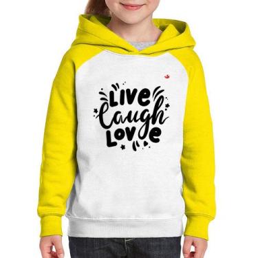 Imagem de Moletom Infantil Live Laugh Love - Foca na Moda, Branco, Amarelo, 10
