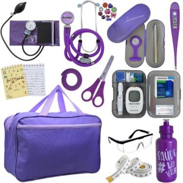 Imagem de Kit Bolsa Cores Aparelho de Pressao Esfigmomanometro Estetoscópio Medi