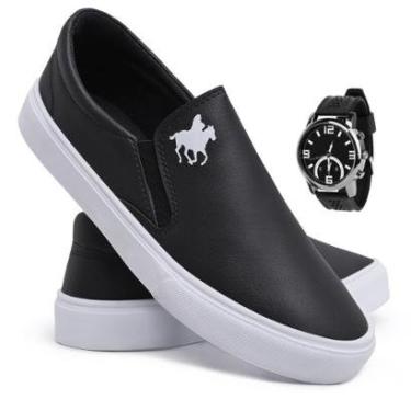 Imagem de Kit Tênis Slip On Iate Sem Cadarço + Relógio Masculino-Masculino