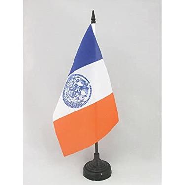 Imagem de Bandeira de mesa da cidade de Nova York 12 cm x 20.3 cm - americana - Bandeira de mesa dos EUA 21 x 14 cm - Bastão e base de plástico preto - Drapeau New York City AZ FLAG