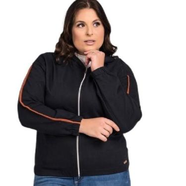 Imagem de Jaqueta Feminina Plus Size Moleton Zíper Capuz - Cereja Rosa, P, Preto