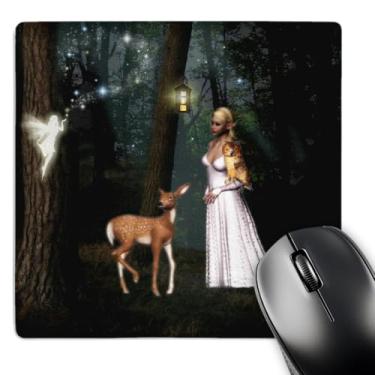 Imagem de 3dRose Mouse pad LLC 20 x 20 x 0,65 cm lindo elfo com fada de cervo coruja e coelho na floresta (mp_24753_1)