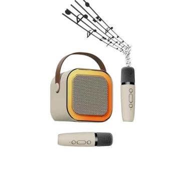 Imagem de Caixinha de Karaoke para Crianças Adultos, Novos Mini Portátil Bluetooth, Brinquedos com 2 Microfone Sem Fio para Meninas e Menino,Festa,Ao Ar Livre, Mudança de Voz, Divertido, Led Colorido (Bege)
