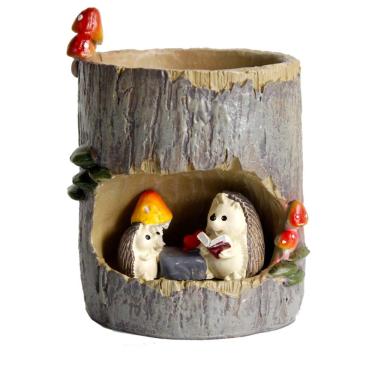 Imagem de GoodPlay Vaso de flores, vasos de suculentas, furos de árvore, vaso de resina, escritório, casa, jardim, decoração (ouriço)