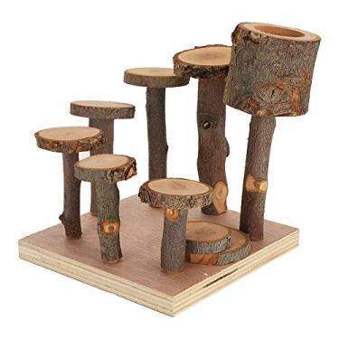 Imagem de Vomeko Hamster Playground Brinquedos de atividade de hamster de madeira, escada de escalada para animais de estimação pequenos Passo n atural Applewood Fitness Exercício (Colonne en pommier type S)