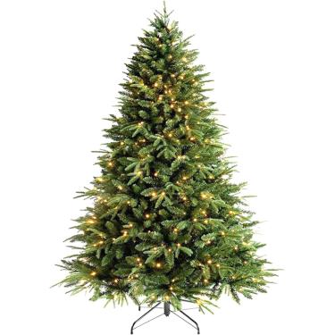 Imagem de Árvore de Natal verde, árvore artificial de aparência espessa de Natal, árvore artificial de PVC de ouropel grande e grosso para decorações de casa de Natal internas, 4-7 pés, exuberante, 15