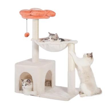 Imagem de Pawfessor Árvore de gato para gatos grandes, torre de gatos fofos, 82,5 cm, poste arranhador para gatos com rede grande de 38 cm e condomínio, poleiro de flores removível e bola interativa para gatos