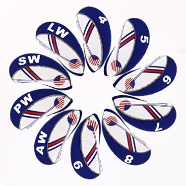 Imagem de Craftsman Golf Aberturas Mais Amplas Bandeira Dos Eua Neoprene Golf Club Head Cover Capa Protetora de Ferro Em Cunha para A Maioria Das Cabeças de Ferro Padrão Da Marca(Branco e Azul, Abertura Mais Am