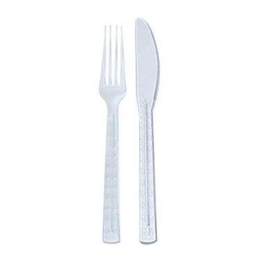 Imagem de PACKNWOOD 210CV9K2T Kit transparente de primeira classe 2/1 (garfo, faca) - Kits de talheres descartáveis brancos - Utensílios de plástico incluindo faca e garfo - Conjunto de talheres de plástico