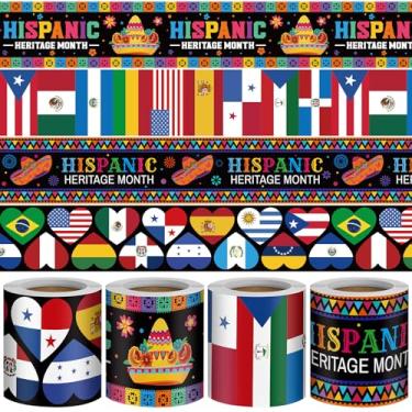 Imagem de Outus 4 rolos de bordas de quadro de avisos do mês da herança hispânica 130 pés acabamento de borda de boletim latino-americano espanhol inglês decorações de sala de aula para escola, casa, quadro de