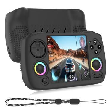 Imagem de SKRVGOJFG Capa de silicone para RG CubeXX, antiderrapante, à prova de choque, capa protetora macia para console de jogos portátil Anbernic RG CubeXX com cordão - preta