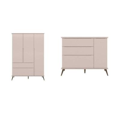 Imagem de Conjunto Quarto Infantil com Guarda-roupa 3 Portas e Cômoda com Sapateira Melinda 100% Mdf Rosa
