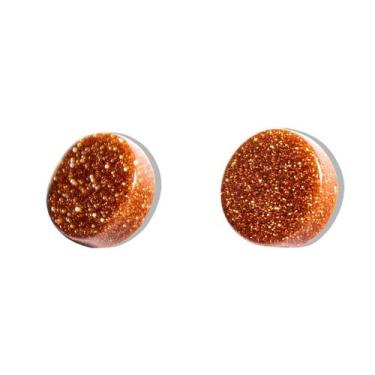 Imagem de Brinco Button Pedra do Sol Pino Tarraxa Banho Dourado - CristaisdeCurv