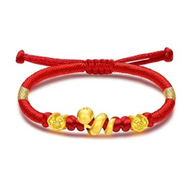 Imagem de Eymi Pulseiras trançadas feitas à mão com cordão vermelho para mulheres, signo de animais do zodíaco chinês, pingente de cobra da sorte, joia do ano de cobra, presente do festival da primavera,