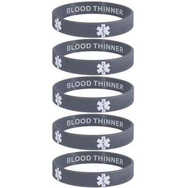 Imagem de Blood THINNER Pulseiras de silicone melhoradas para identificação de alerta médico cinza pacote com 5