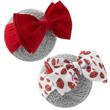 Imagem de QFV Tiara para bebês recém-nascidas, laços grandes de 0 a 6 meses para aniversário/chá de bebê/fotografia/presentes de bebê (lábio vermelho e vermelho)
