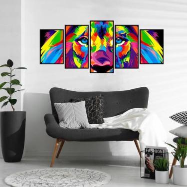Imagem de Quadro Decorativo Mosaico Leão Judá Com Moldura Preta - Inove Papeis D