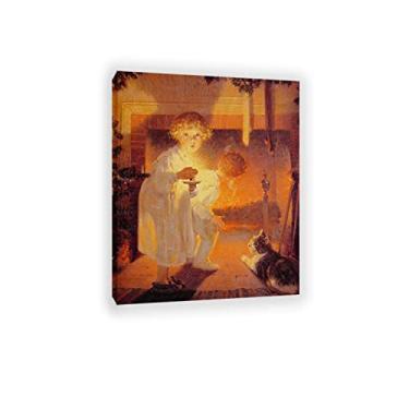 Imagem de Norman Rockwell Prints-Canvas Print Wall Art Famous Painting - "Is He Coming", reprodução de arte, pôsteres, para decoração de parede de sala de estar, moldura 70 x 90 cm (28 x 35 pol)