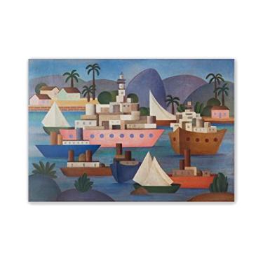 Imagem de JZSDGB Impressão de pinturas famosas de Tarsila do Amaral em tela. (O Porto) pôsteres e impressões de arte abstrata. Reprodução em tela de arte de parede para decoração de casa, imagem 90 x 125 cm (35