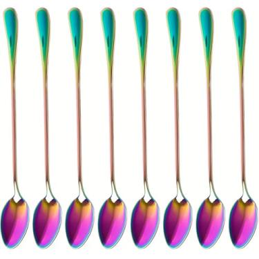Imagem de dhrbsx Colher de chá de gelo de cabo longo, conjunto de 8 colheres de sorvete, aço inoxidável