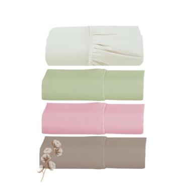 Imagem de Lençol com Elástico Algodão Egípcio 300 Fios- Solteiro/Casal/Queen/King - Avulso ou Kit - Hipoalergênico não faz bolinhas (Nature, Solteiro Kit 4un)