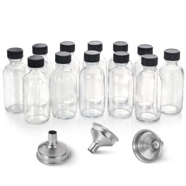 Imagem de Garrafas de Vidro AOZITA 60ml - Kit com 12 Unidades (com Tampas e Funi